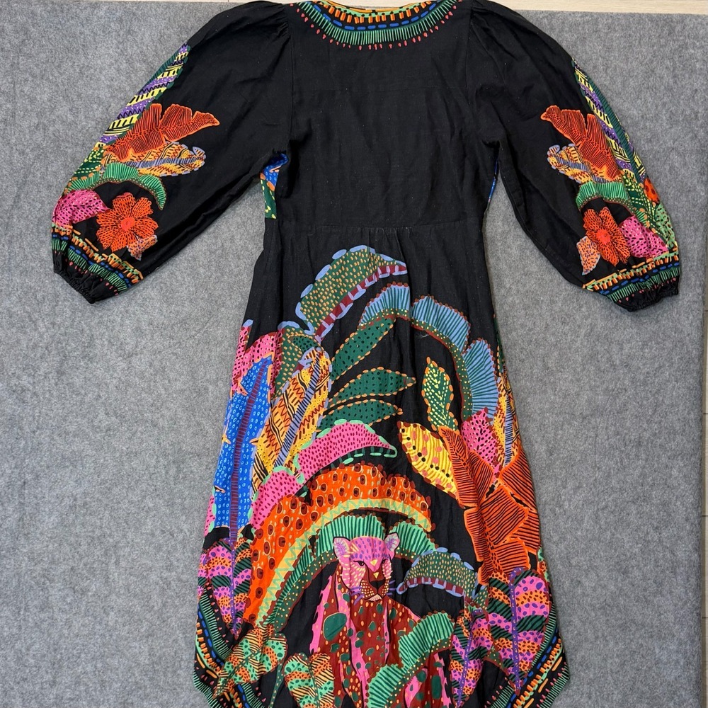 Farm Rio Cool Leopards Button Front Maxi Dress Linen Blend Women's Size M - Picture 5 of 10